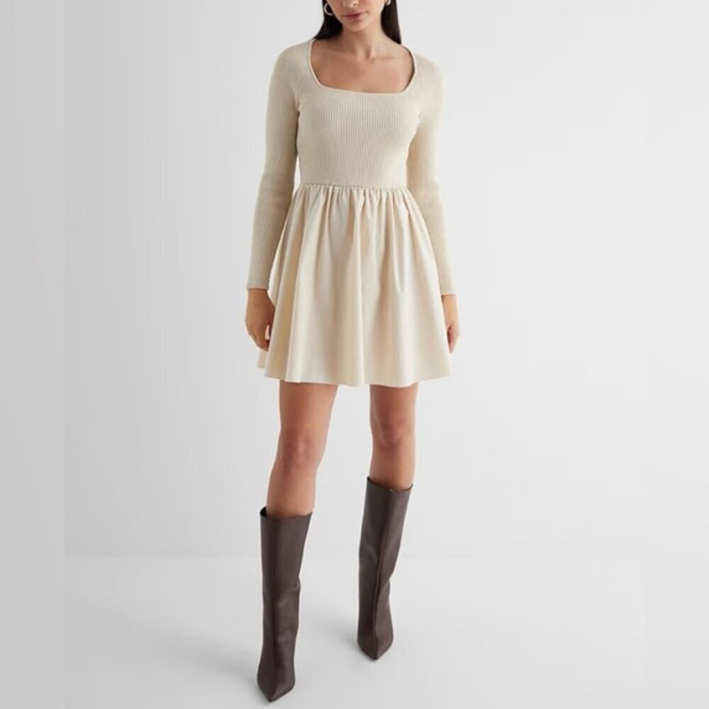 NWT Express Ribbed Square Neck Polplin Mini Dress size M
